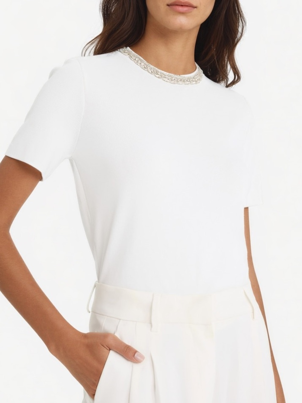 LOFT Embellished Crewneck White Women's T-Shirt NWT, size small
